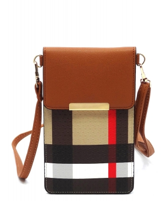 Tartan Plaid Check Cell Phone Purse Crossbody Bag BT082 TAN